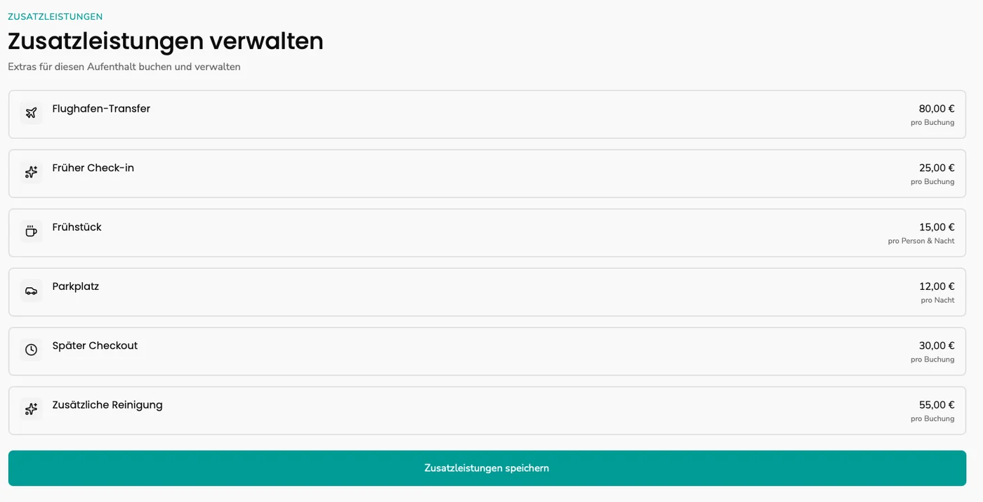 Zusatzleistungen im GuestNova Gästeportal